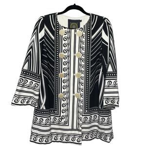 Debbie Shuchat Blazer Jacket Geo Print‎ Flare Sleeve Tunic Double Breast Art Y2K